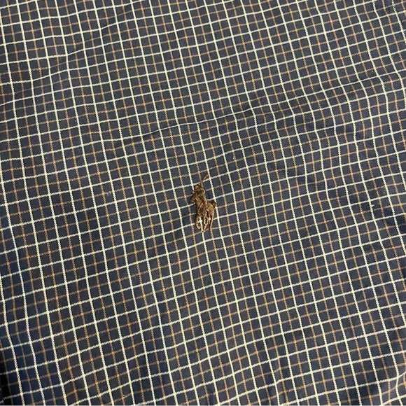 Ralph Lauren men’s navy tan cream plaid 100% cotton classic fit button down XL - Picture 2 of 7